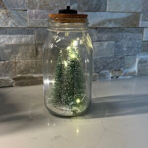 Illuminated Holiday Glass Jar with Green Trees